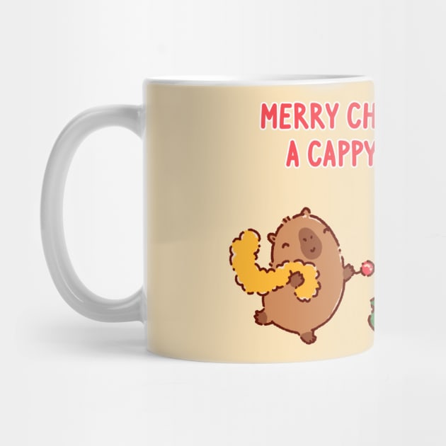 Cute capybaras decorating a christmas tree, getting ready for holidays by Tinyarts